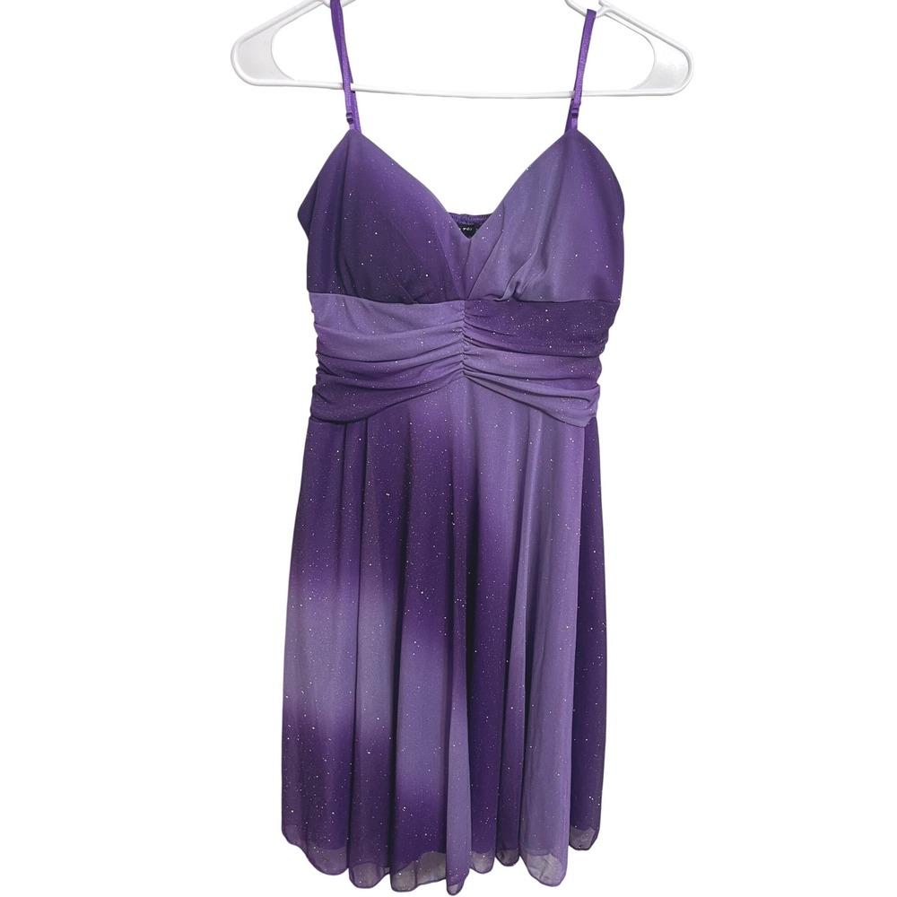 Vintage Y2K Ruby Rox Purple Ombre Glitter Dress Ruched Fairy Whimsigoth Size M